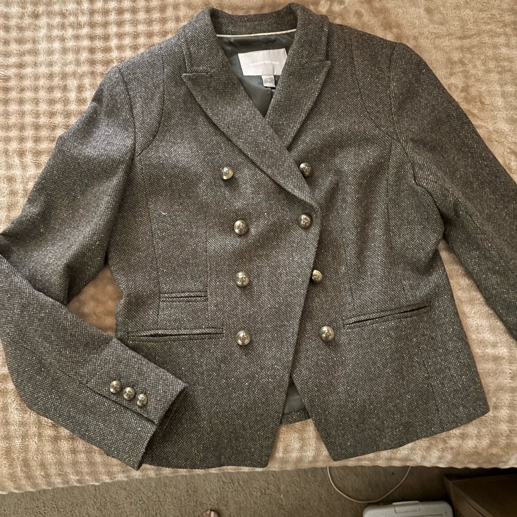 Banana Republic Brown/Charcoal Double-Breasted Blazer With Brass Accents